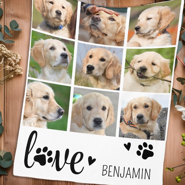 Couverture Polaire Empreinte de patte Dog LOVE Personnalisé 9 Photo C (Créateur téléchargé)
