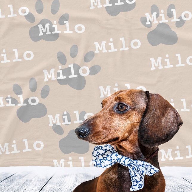 Couverture Polaire Empreintes de pattes Crème Nom de chien personnali (Paw Prints Cream Personalized Dog Name Fleece Blanket
)