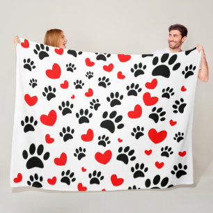 Couverture Polaire Empreintes de pattes De Chiens Random Et Coeurs Ro