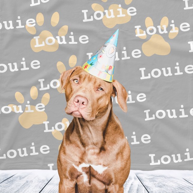 Couverture Polaire Empreintes de pattes Grey Yellow Personnalisé Nom  (Paw Prints Gray Yellow Personalized Dog Name Fleece Blanket
)