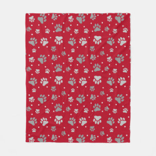 Couverture Polaire Empreintes de pattes gris rouge et argenté