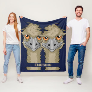 Couverture Polaire Emusing Funny Emu Pun Moyen bleu polaire Blanche