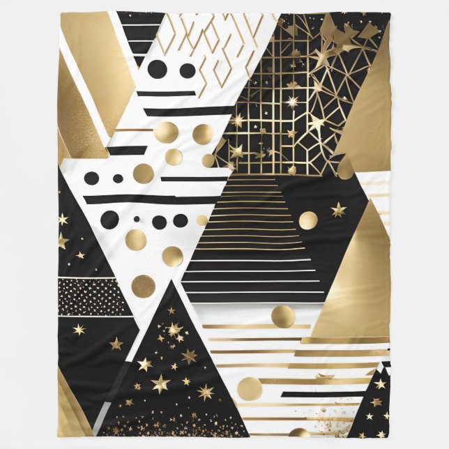 couverture polaire en or abstrait et triangles noi (Devant)