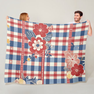 Couverture Polaire En vichy patriotique aux accents floraux | Rouge b