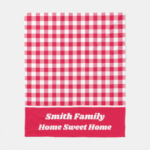 Couverture Polaire En vichy rouge avec bordure de nom rouge