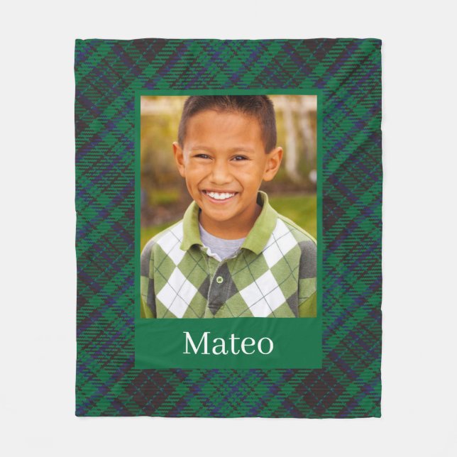 Couverture Polaire En vichy vert Plaid Motif Custom Photo Boy (Devant)