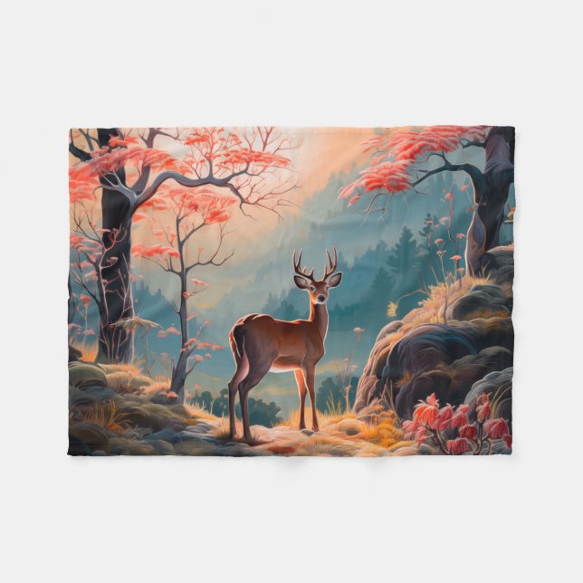 Couverture Polaire Enchanter la conception de la forêt de cerfs d'aut (Devant (Horizontal))