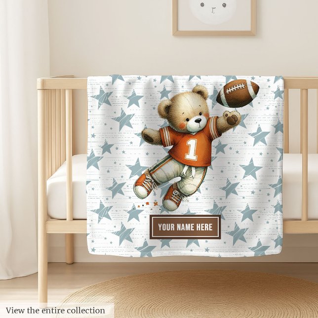 Couverture Polaire Enfant Anniversaire Cadeau Football Américain Tedd (Adorable teddy bear football blanket, custom design makes a special boy birthday gift.)