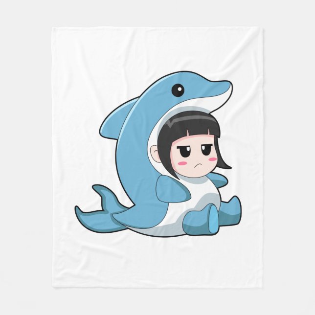 Couverture Polaire Enfant avec costume de dauphin (Devant)