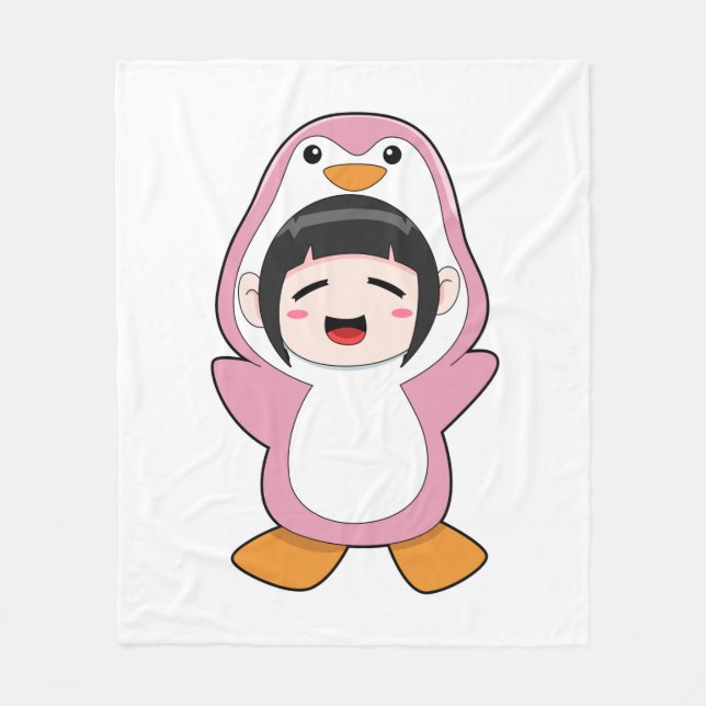 Couverture Polaire Enfant avec costume de pingouin (Devant)