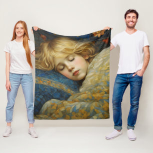 Couverture Polaire Enfant dormant rêvé dans une courtepointe fleurie