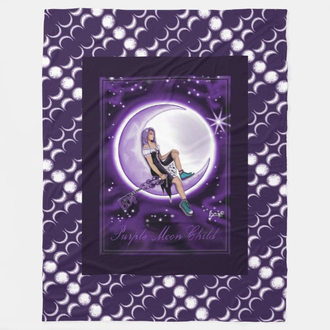 Couverture Polaire Enfant mauve lune (Devant)