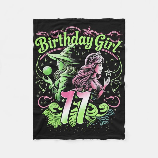 Couverture Polaire Enfants 11e Anniversaire Sorcière rose et vert 11  (Devant)