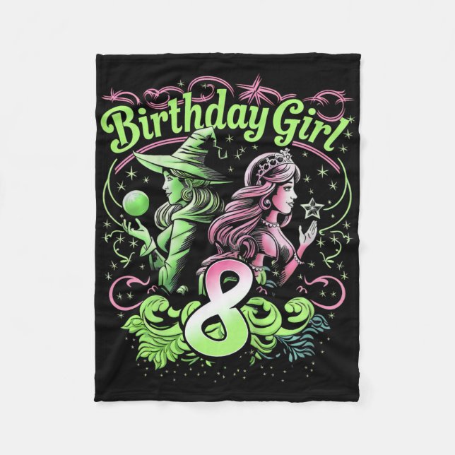 Couverture Polaire Enfants 8e Anniversaire Sorcière rose et verte 8 A (Devant)