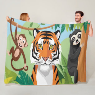 Couverture Polaire Enfants Animaux Mignons Jungle Tigre Singe Oiseau