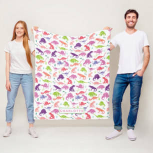 Couverture Polaire Enfants Dinosaures personnalisées Pink Purple Girl