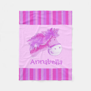 Couverture Polaire Enfants filles nommé pony rose violet rayures vive