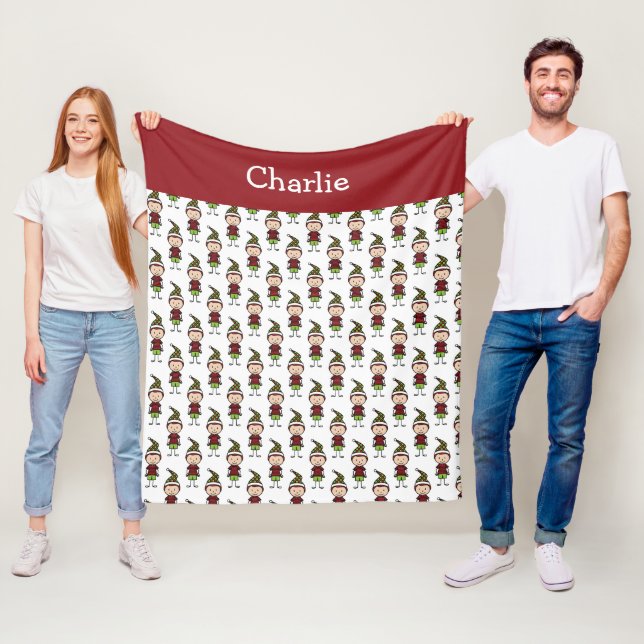 Couverture Polaire Enfants Mignonne Rouge Blanc Ajouter Un Nom Noël (En situation)