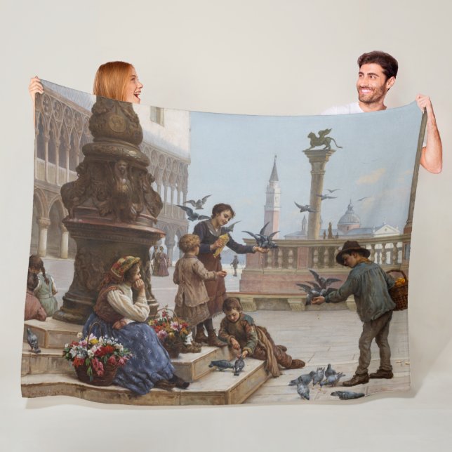 Couverture Polaire Enfants nourrissant des pigeons à Venise (par Paol (En situation)