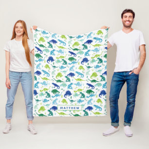 Couverture Polaire Enfants Personnalisés Dinosaur Bleu Vert Blanc