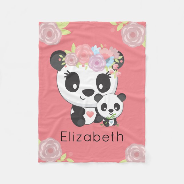 Couverture Polaire Enfants personnalisés d'ours panda de maman et de (Devant)