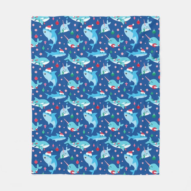 Couverture Polaire Enfants sous la mer Noël requin Narwhal (Devant)