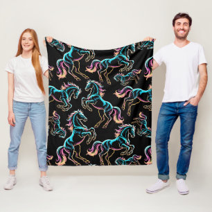 Couverture Polaire Enseigne au néon Cheval Style Rétro Glitch