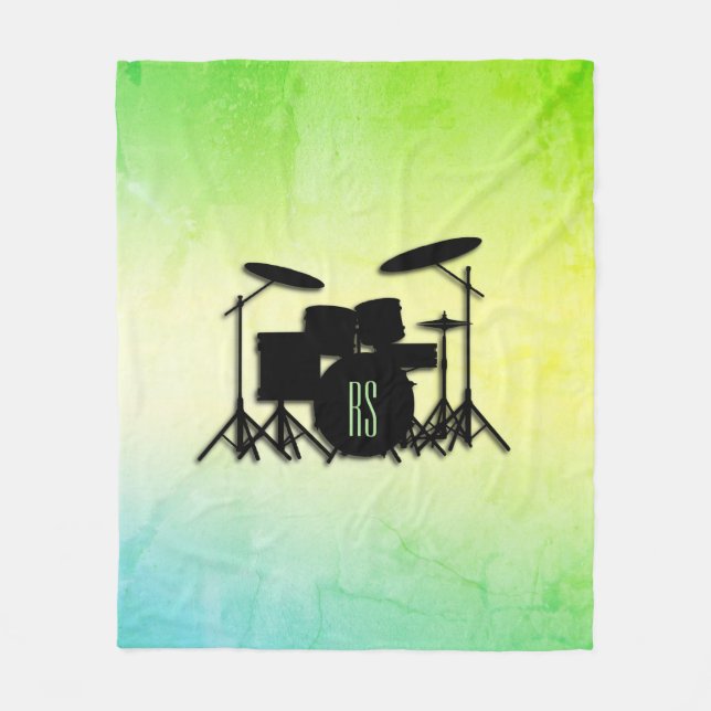 Couverture Polaire Ensemble de tambour monogramme vert (Devant)
