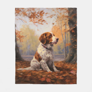 Couverture Polaire Épagneul breton dans les feuilles d'automne qui to