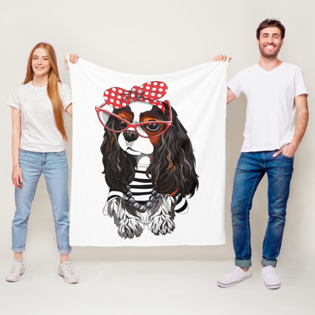 Couverture Polaire Épagneul cavalier du Roi Charles de Paris avec (En situation)