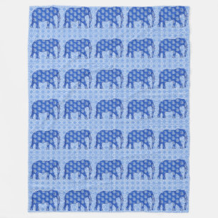 Couverture Polaire Éphant de Paisley - bleu cobalt et blanc