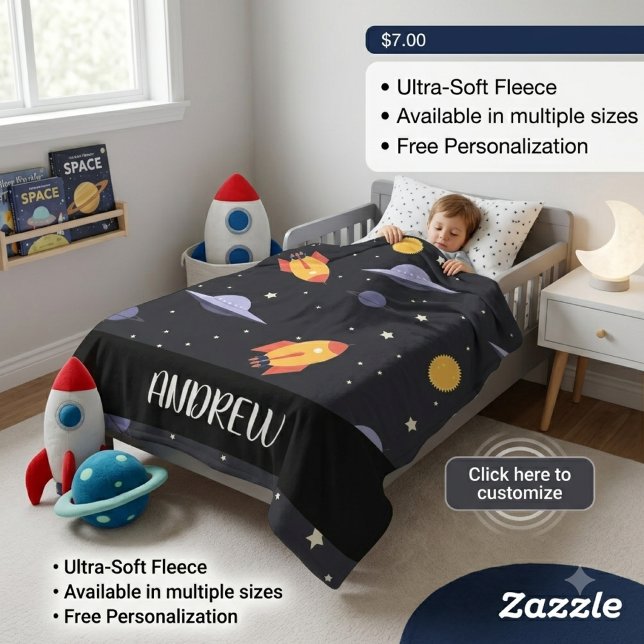 Couverture Polaire Espace personnalisé personnalisé ,monogramme extér (Créateur téléchargé)