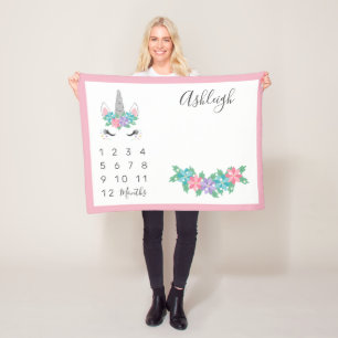 Couverture Polaire Étape importante mensuelle de bébé floral de