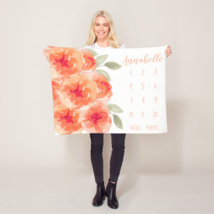 Couverture Polaire Étape importante mignonne de bébé de pivoines d