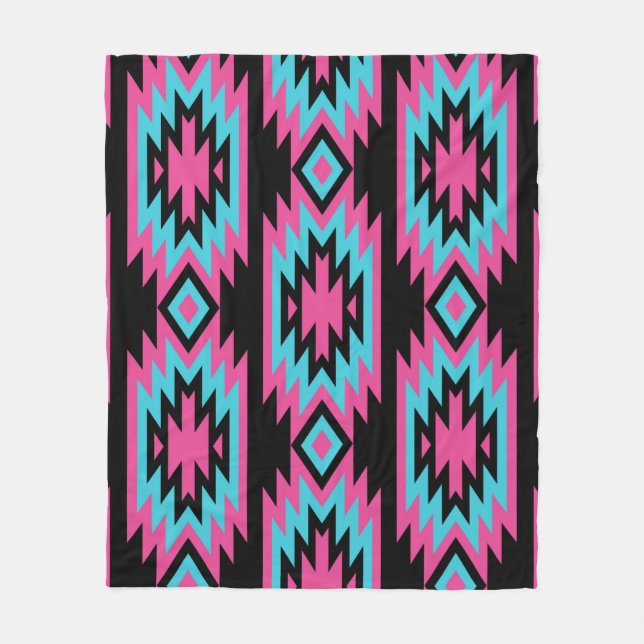 Couverture Polaire Ethnic American Indian : Motifs aztèques. (Devant)