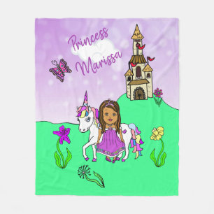 Couverture Polaire Ethnic Princess et Unicorn Personnalisé