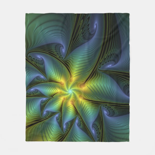 Couverture Polaire Etoile Abstraite, Bleu brillant Vert Or Fractal Ar (Devant)