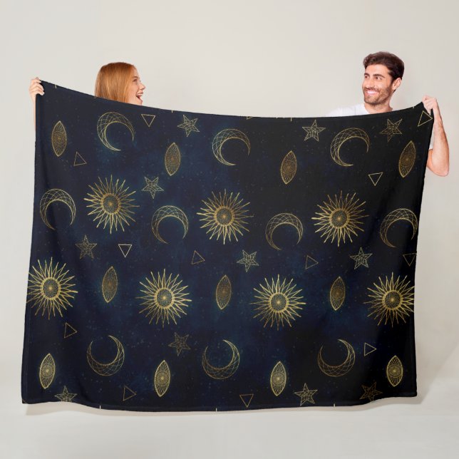 Couverture Polaire Étoiles célestes Blue Gold Sun Moon (En situation)