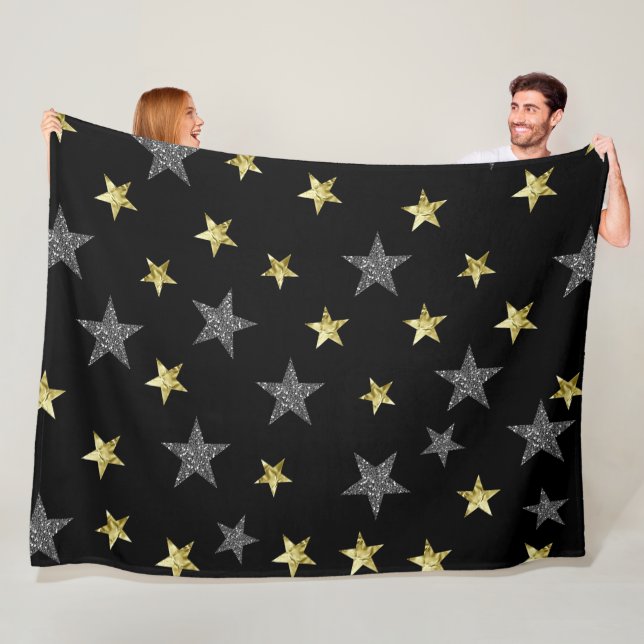 Couverture Polaire Etoiles d'argent et d'or Black Hollywood Star Glam (En situation)