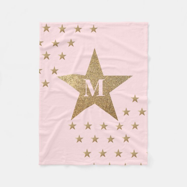 Couverture Polaire Étoiles modernes monogrammes rose et or (Devant)