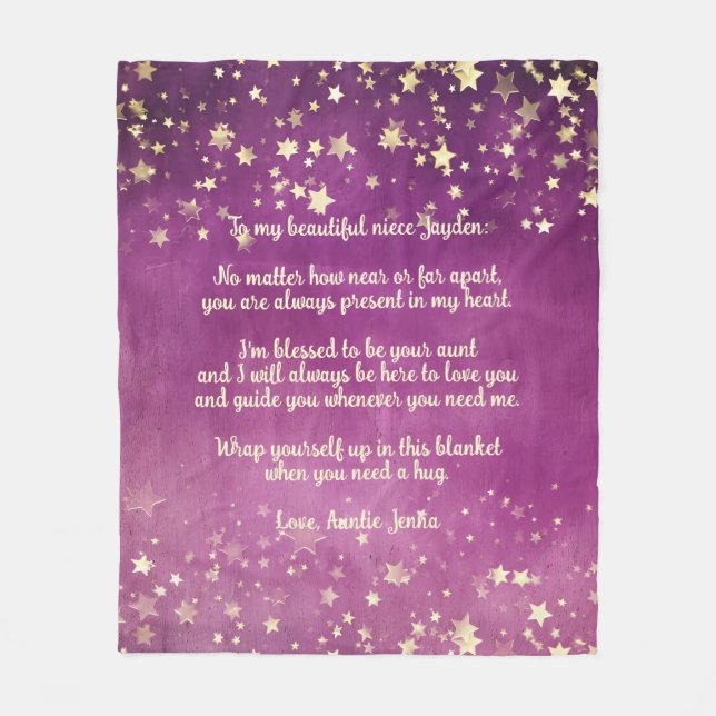 Couverture Polaire Étoiles rose violet personnalisées Message Nièce (Devant)