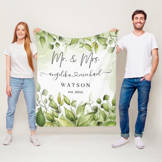 Couverture Polaire Eucalyptus Verdure Blush Moderne Script tendance M (En situation)