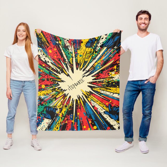 Couverture Polaire Explosion d'art pop de style comique (2) (En situation)