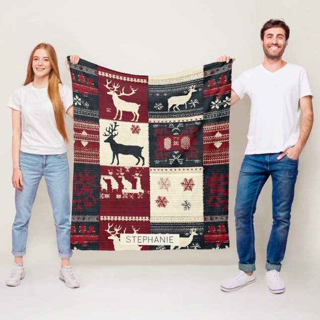 Couverture Polaire Fair Isle Patchwork | Renard rustique (En situation)