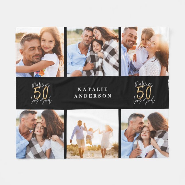 Couverture Polaire Faire 50 look bon or noir photo anniversaire (Devant (Horizontal))