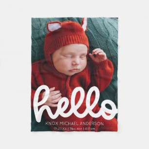 Couverture Polaire Faire-part de naissance moderne Hello avec photo