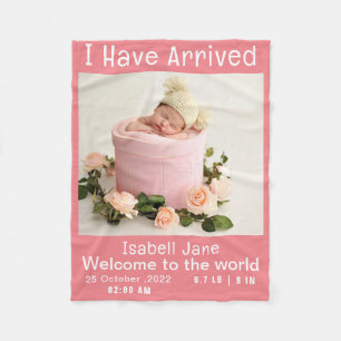 Couverture Polaire Faire-part de naissance photo moderne rose bébé fi