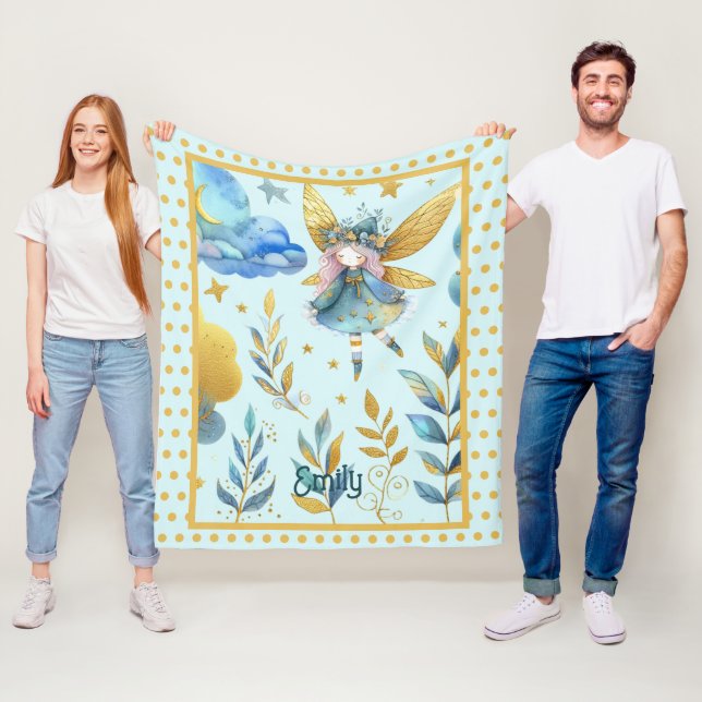 Couverture Polaire Fairy Birthday Turquoise Gold Rose Princess Fairyt (En situation)
