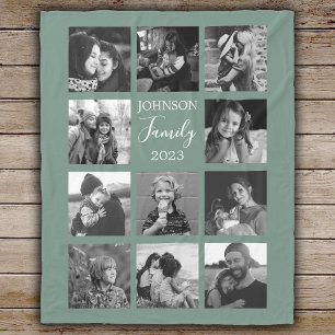 Couverture Polaire Famille 11 Photo Collage Dusty Green Fleece Blanke