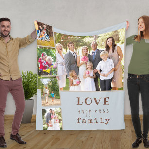 Couverture Polaire Famille 5 Photo Collage Blue Love Happiness